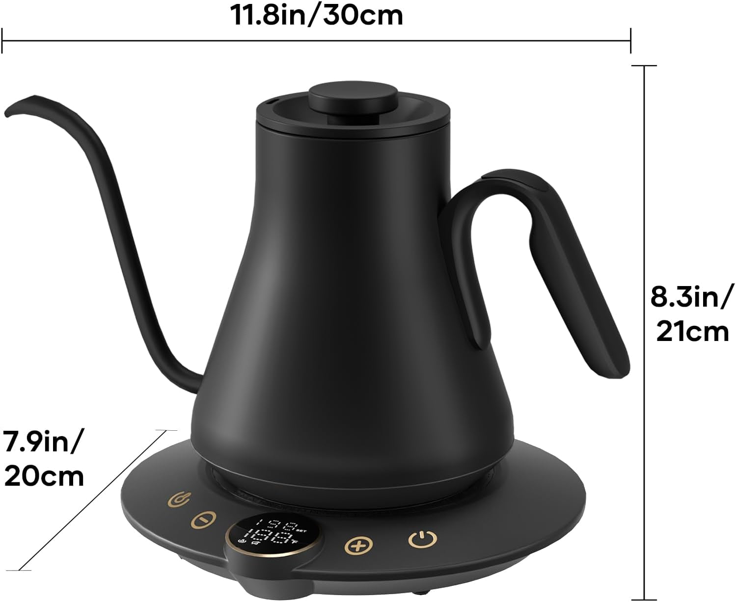 Gooseneck Electric Kettle with ±1℉ Temperature Control for Pour over Coffee & Tea, Quick Heating, Bpa-Free Stainless Steel, Built-In Brew Timer, 1500W/0.9L (Ebony Black)