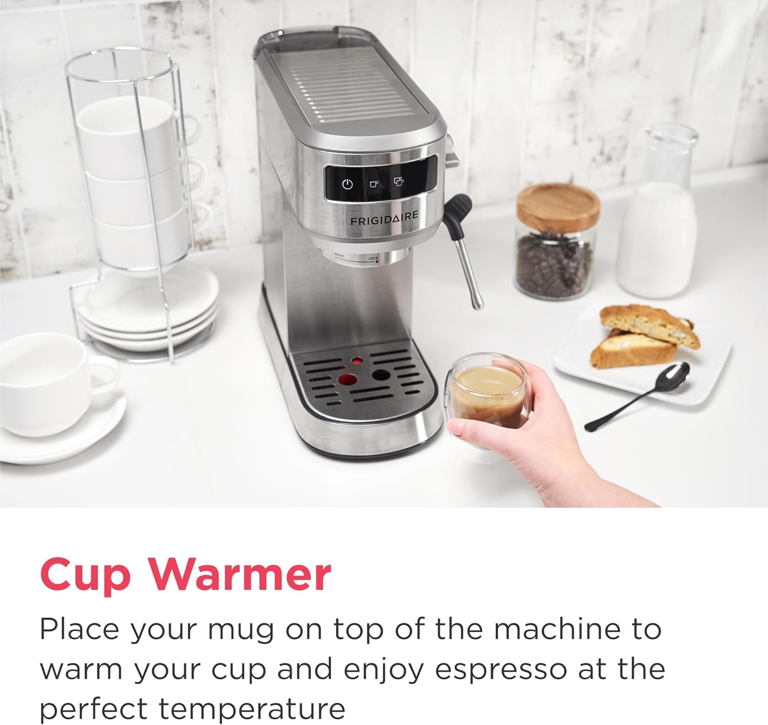 Steam Espresso Maker, Coffee Machine with Milk Frother & Cup Warmer, 20 Bar Pressure, 34 Oz Removable Water Tank, Single or Double Shot, Stainless Steel