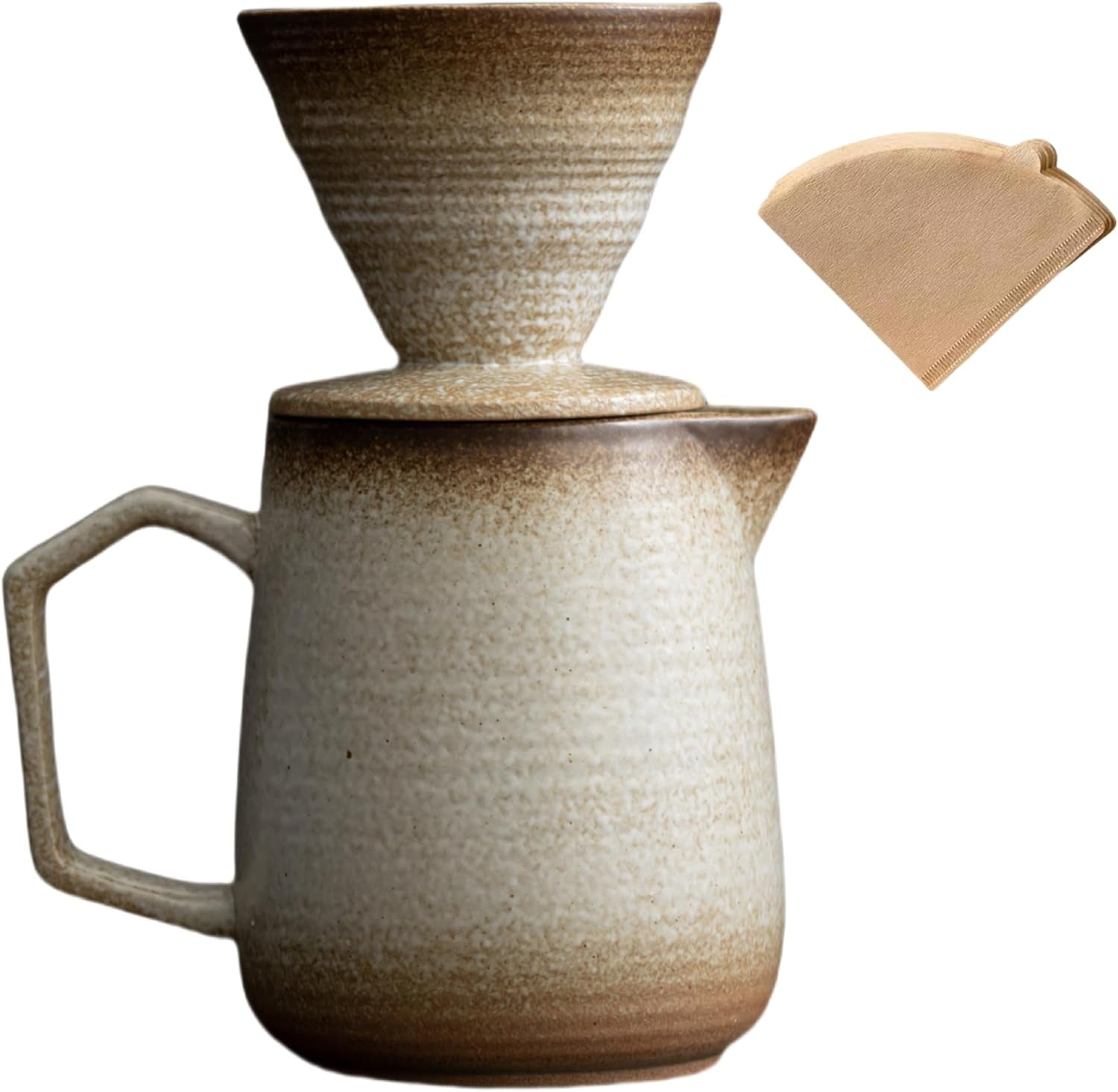 Pour over Coffee Maker,Ceramic Coffee Maker with 100 Pcs V60 Paper Filter,16Oz/480Ml Pour over Coffee Dripper (Off White)