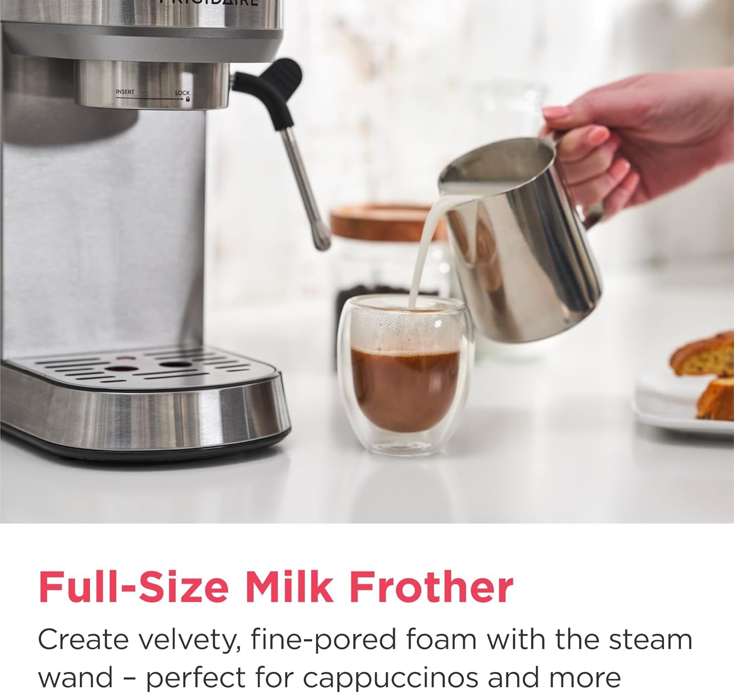 Steam Espresso Maker, Coffee Machine with Milk Frother & Cup Warmer, 20 Bar Pressure, 34 Oz Removable Water Tank, Single or Double Shot, Stainless Steel