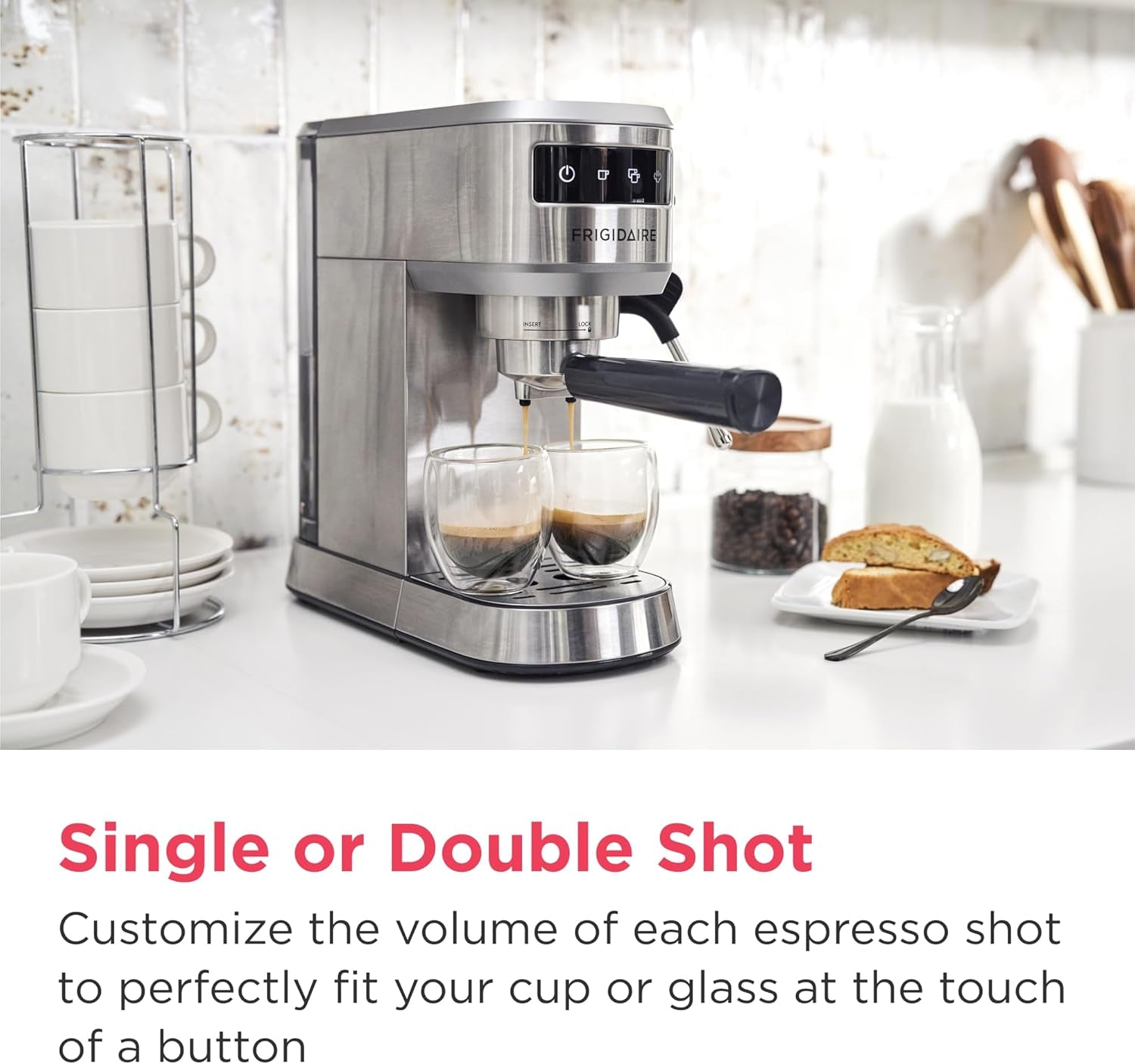 Steam Espresso Maker, Coffee Machine with Milk Frother & Cup Warmer, 20 Bar Pressure, 34 Oz Removable Water Tank, Single or Double Shot, Stainless Steel