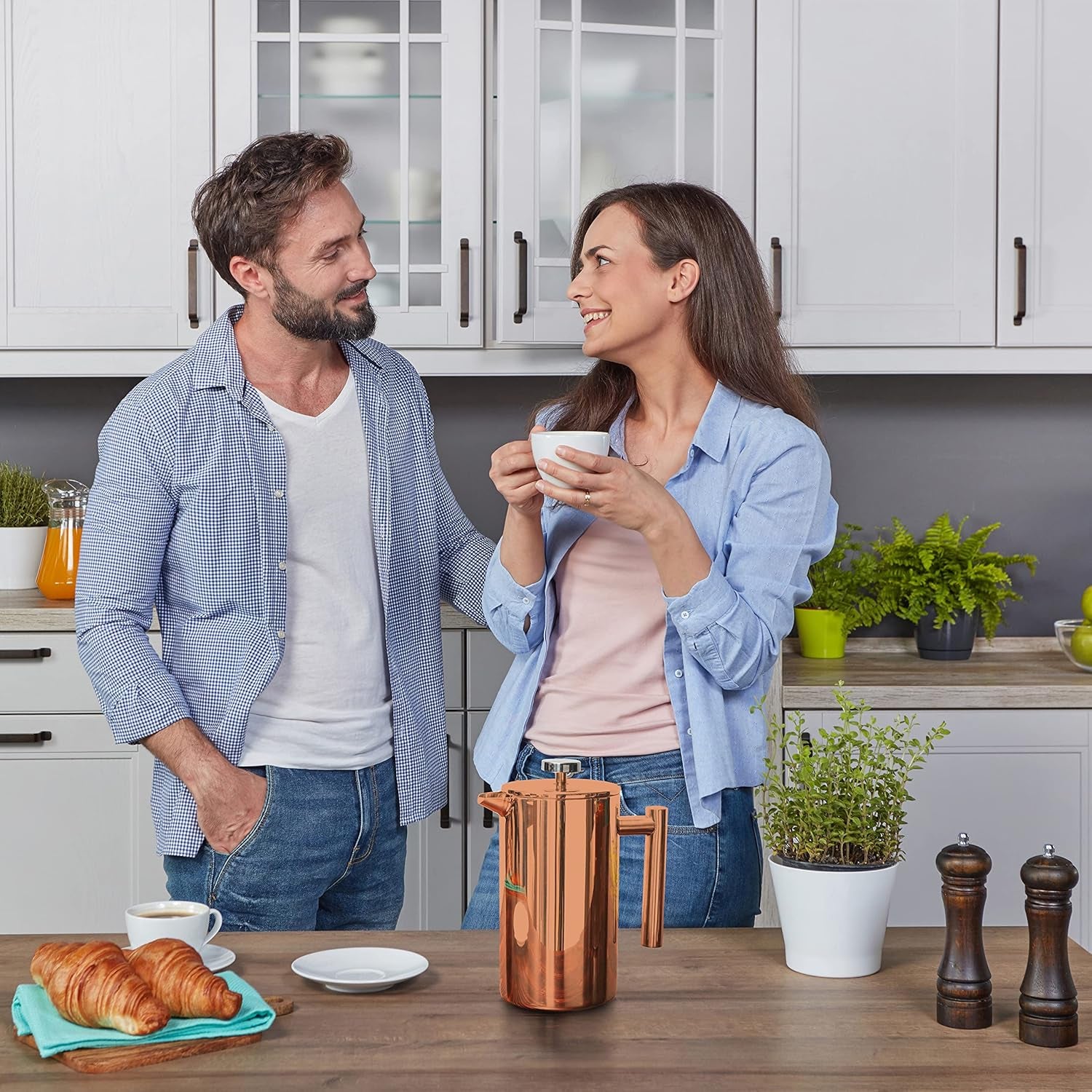 Stainless Steel French Press Coffee Maker 26 Oz 770 Ml, Double Wall Insulated French Press Stainless Steel, Easy Clean Tea Brewer, Easy Press Durable Metal Coffee Press