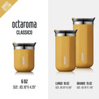 Octaroma Classicotravel Coffee Mug, Double-Wall Stainless Steel Travel Tumbler with Drinking Lid, 6 Fl Oz (180Ml), Amber Yellow