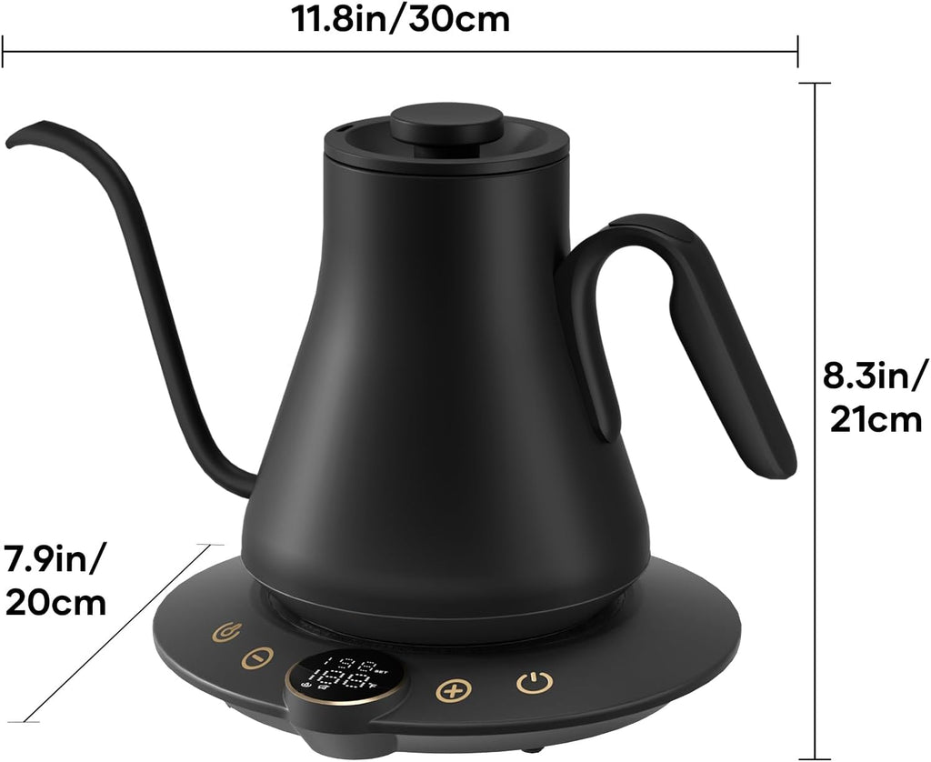 Gooseneck Electric Kettle with ±1℉ Temperature Control for Pour over Coffee & Tea, Quick Heating, Bpa-Free Stainless Steel, Built-In Brew Timer, 1500W/0.9L (Ebony Black)