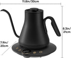 Gooseneck Electric Kettle with ±1℉ Temperature Control for Pour over Coffee & Tea, Quick Heating, Bpa-Free Stainless Steel, Built-In Brew Timer, 1500W/0.9L (Ebony Black)