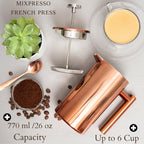 Stainless Steel French Press Coffee Maker 26 Oz 770 Ml, Double Wall Insulated French Press Stainless Steel, Easy Clean Tea Brewer, Easy Press Durable Metal Coffee Press