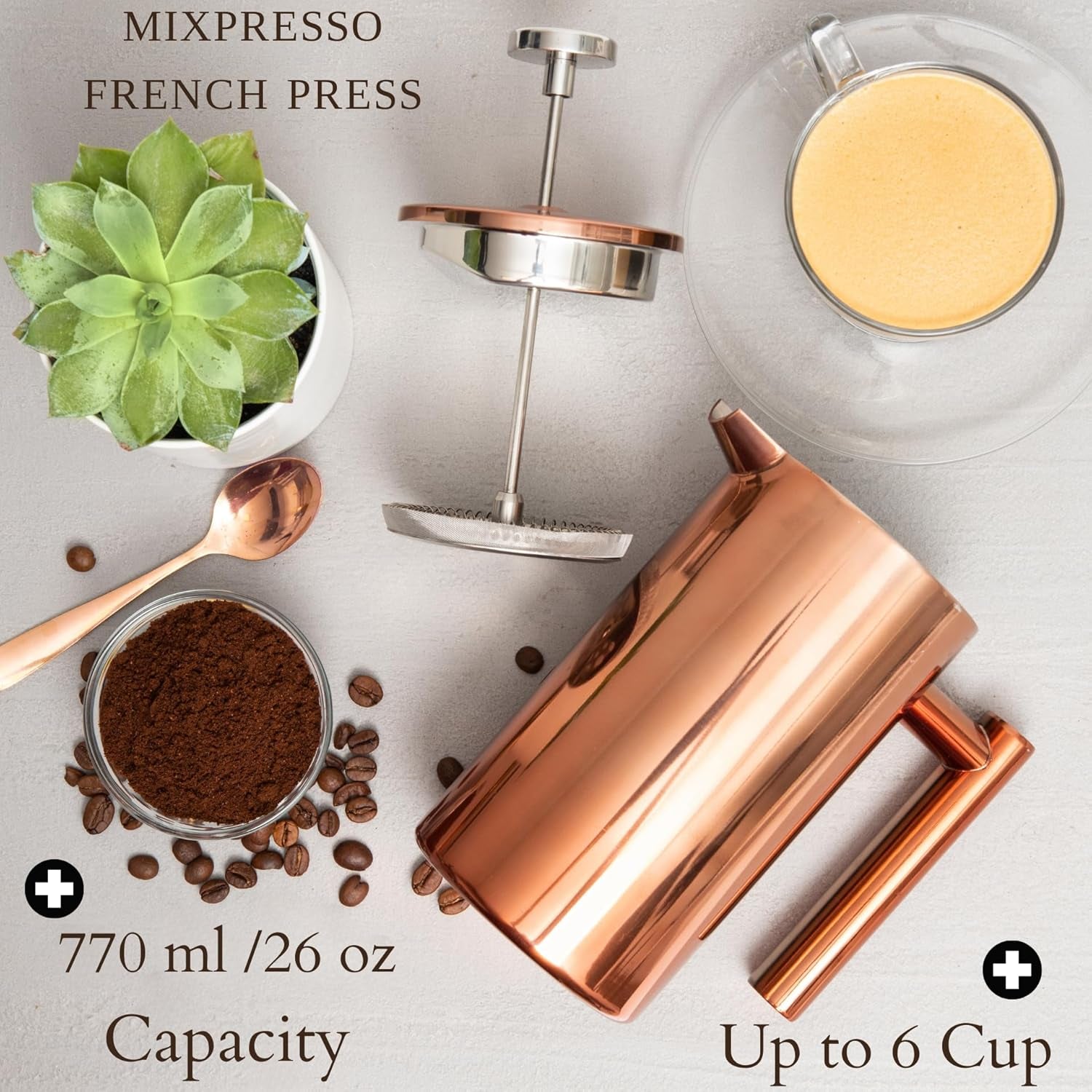 Stainless Steel French Press Coffee Maker 26 Oz 770 Ml, Double Wall Insulated French Press Stainless Steel, Easy Clean Tea Brewer, Easy Press Durable Metal Coffee Press