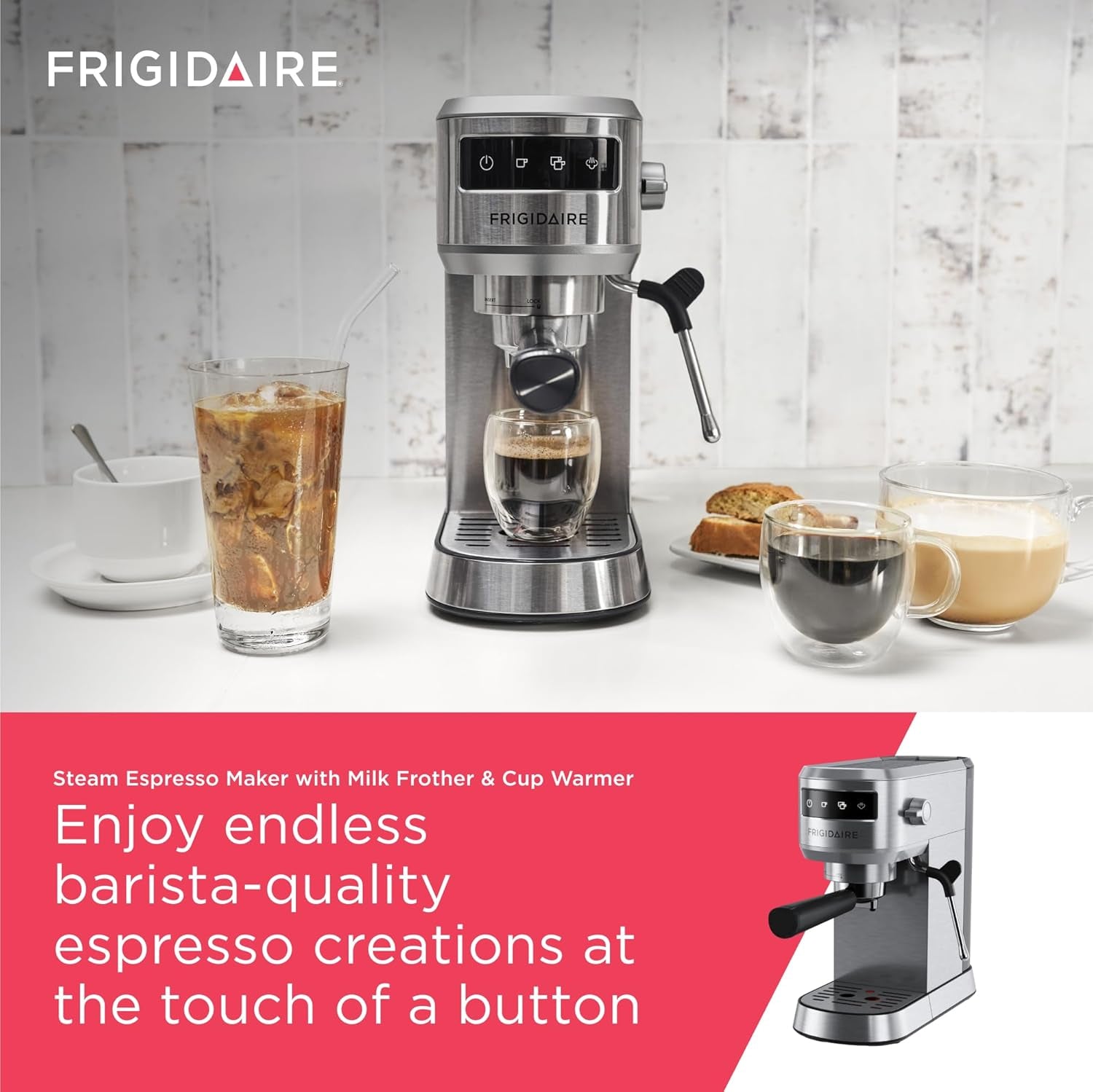 Steam Espresso Maker, Coffee Machine with Milk Frother & Cup Warmer, 20 Bar Pressure, 34 Oz Removable Water Tank, Single or Double Shot, Stainless Steel