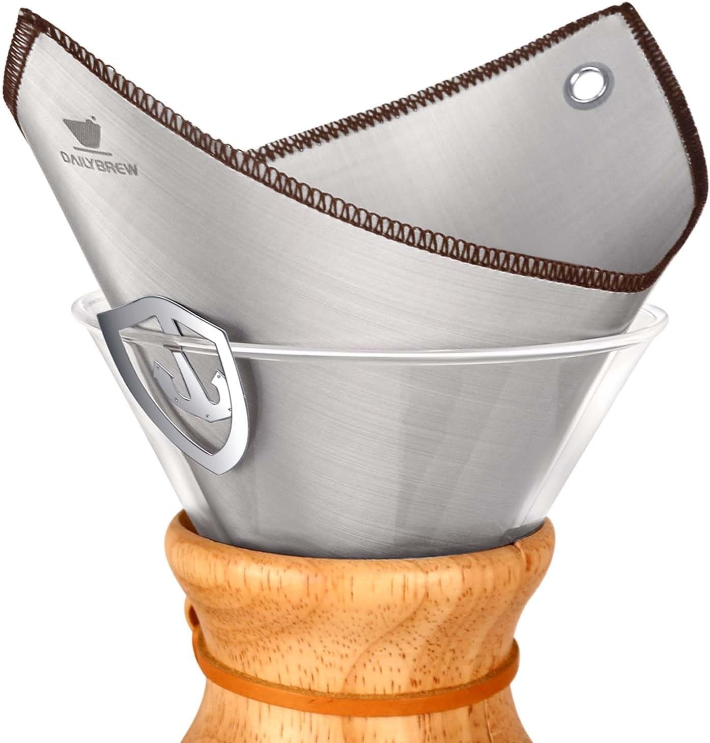 Stainless Steel Coffee Filter for 6/8/10 Cup Pour over Glass Coffee Makers–Square Reusable Mesh Coffee Filter with Hanging-Ears, Compatible with Chemex and Similar Pour over Glass Coffee Makers