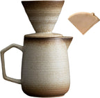 Pour over Coffee Maker,Ceramic Coffee Maker with 100 Pcs V60 Paper Filter，16Oz/480Ml Pour over Coffee Dripper (Off White)