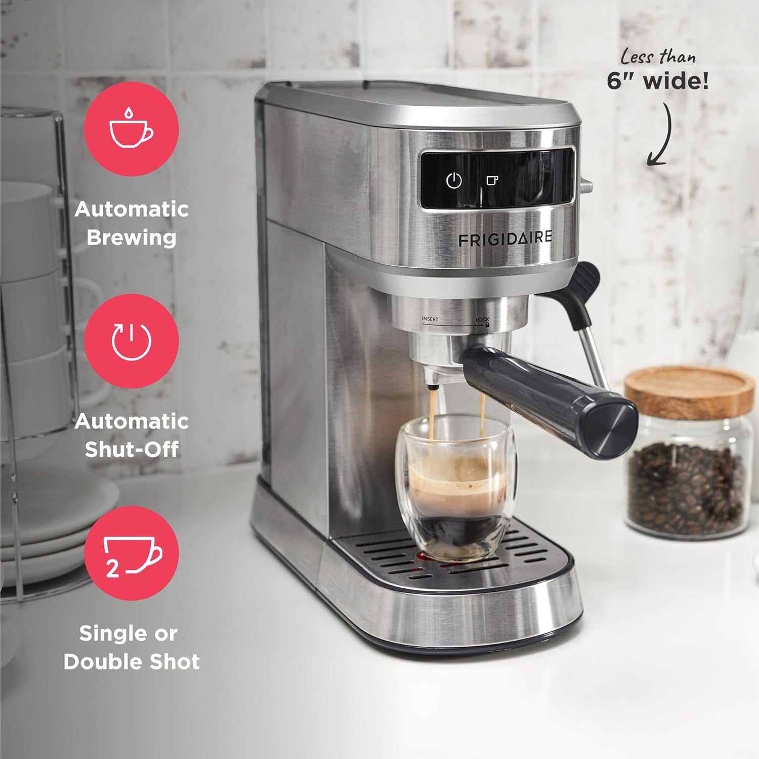 Steam Espresso Maker, Coffee Machine with Milk Frother & Cup Warmer, 20 Bar Pressure, 34 Oz Removable Water Tank, Single or Double Shot, Stainless Steel