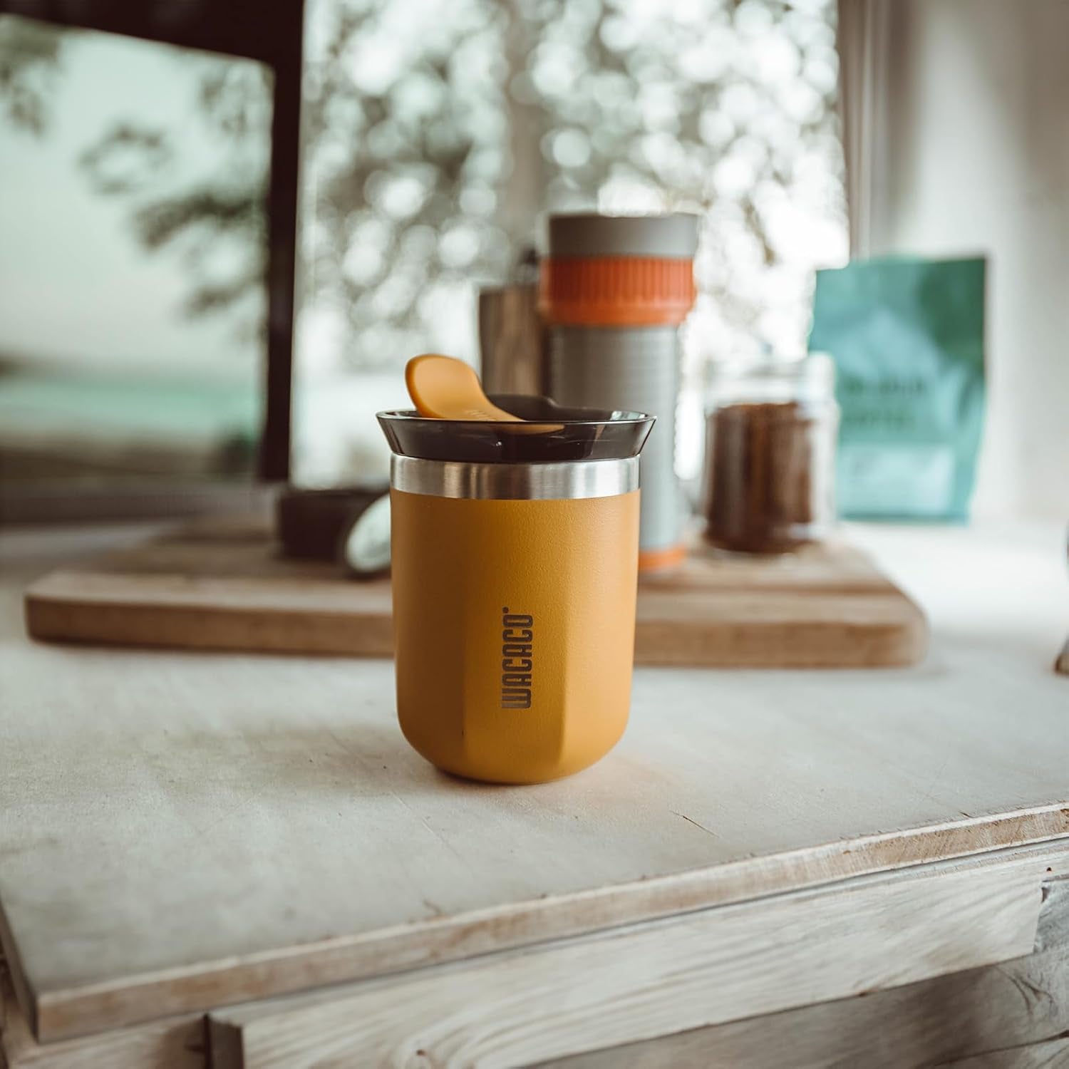 Octaroma Classicotravel Coffee Mug, Double-Wall Stainless Steel Travel Tumbler with Drinking Lid, 6 Fl Oz (180Ml), Amber Yellow