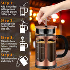 French Press Coffee Maker (21Oz 600ML 3-4Cup) Coffee Press, with 4 Filters System, Heat Resistant Thickness Borosilicate Glass, Cold Brew Coffee Tea Pot Gifts (Copper)