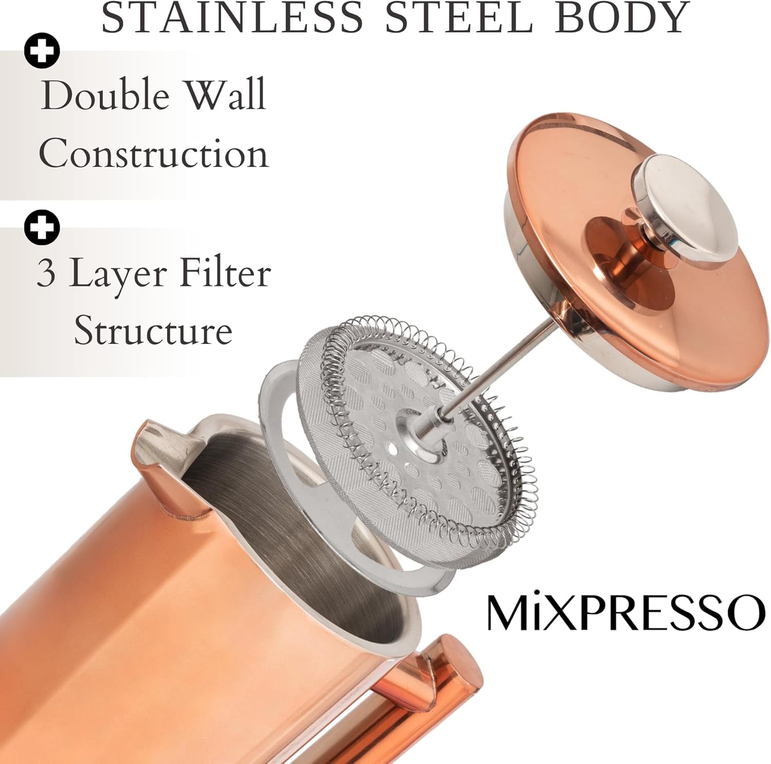 Stainless Steel French Press Coffee Maker 26 Oz 770 Ml, Double Wall Insulated French Press Stainless Steel, Easy Clean Tea Brewer, Easy Press Durable Metal Coffee Press