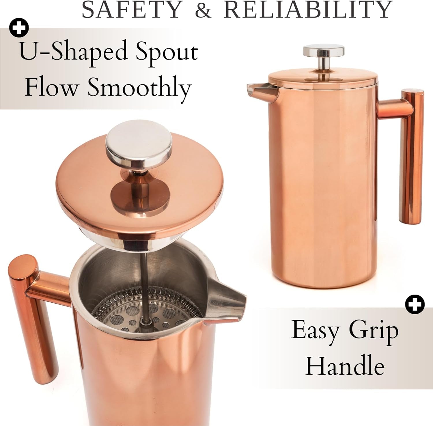 Stainless Steel French Press Coffee Maker 26 Oz 770 Ml, Double Wall Insulated French Press Stainless Steel, Easy Clean Tea Brewer, Easy Press Durable Metal Coffee Press
