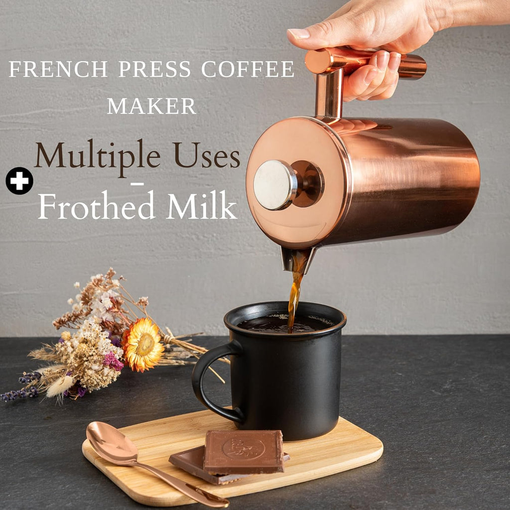 Stainless Steel French Press Coffee Maker 26 Oz 770 Ml, Double Wall Insulated French Press Stainless Steel, Easy Clean Tea Brewer, Easy Press Durable Metal Coffee Press