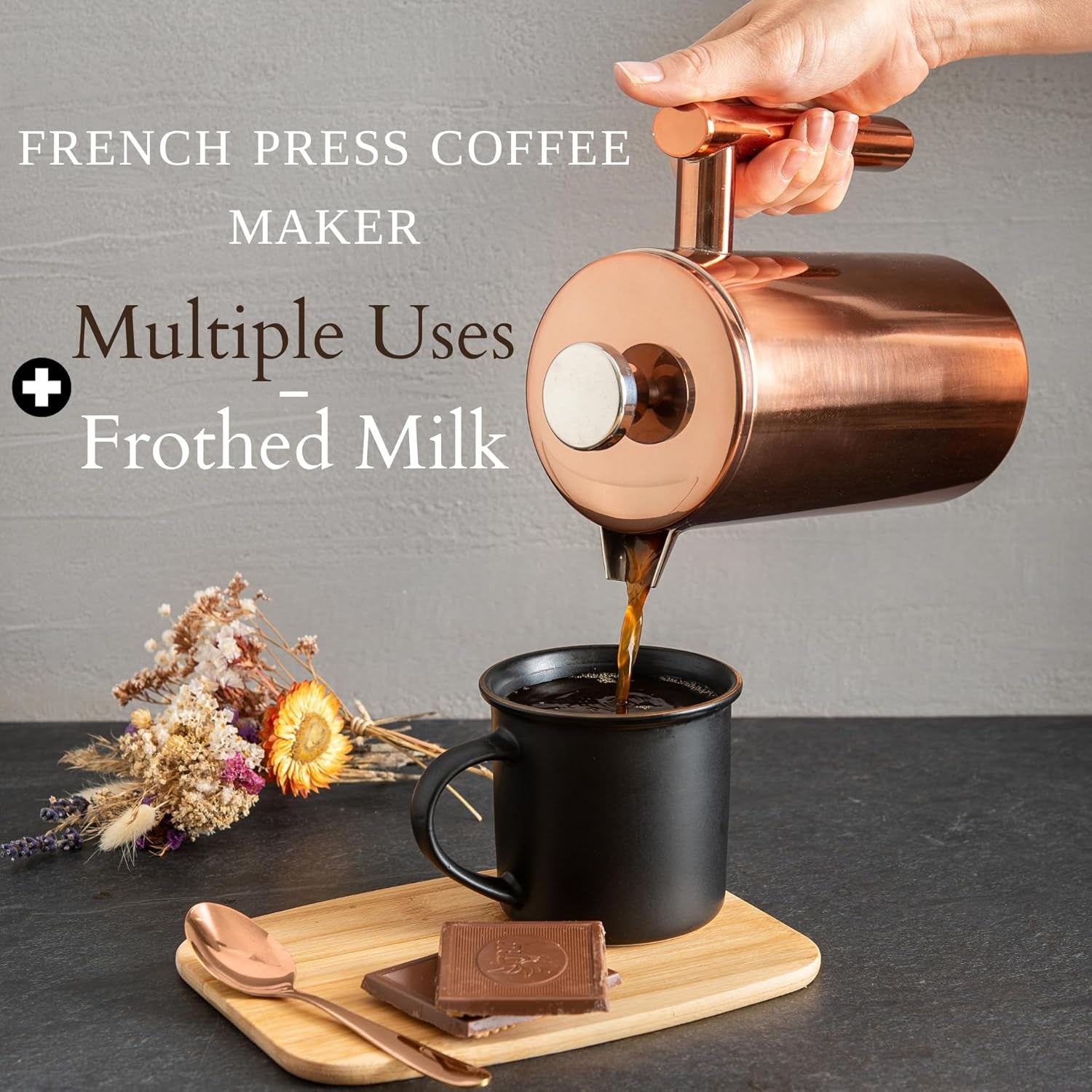 Stainless Steel French Press Coffee Maker 26 Oz 770 Ml, Double Wall Insulated French Press Stainless Steel, Easy Clean Tea Brewer, Easy Press Durable Metal Coffee Press