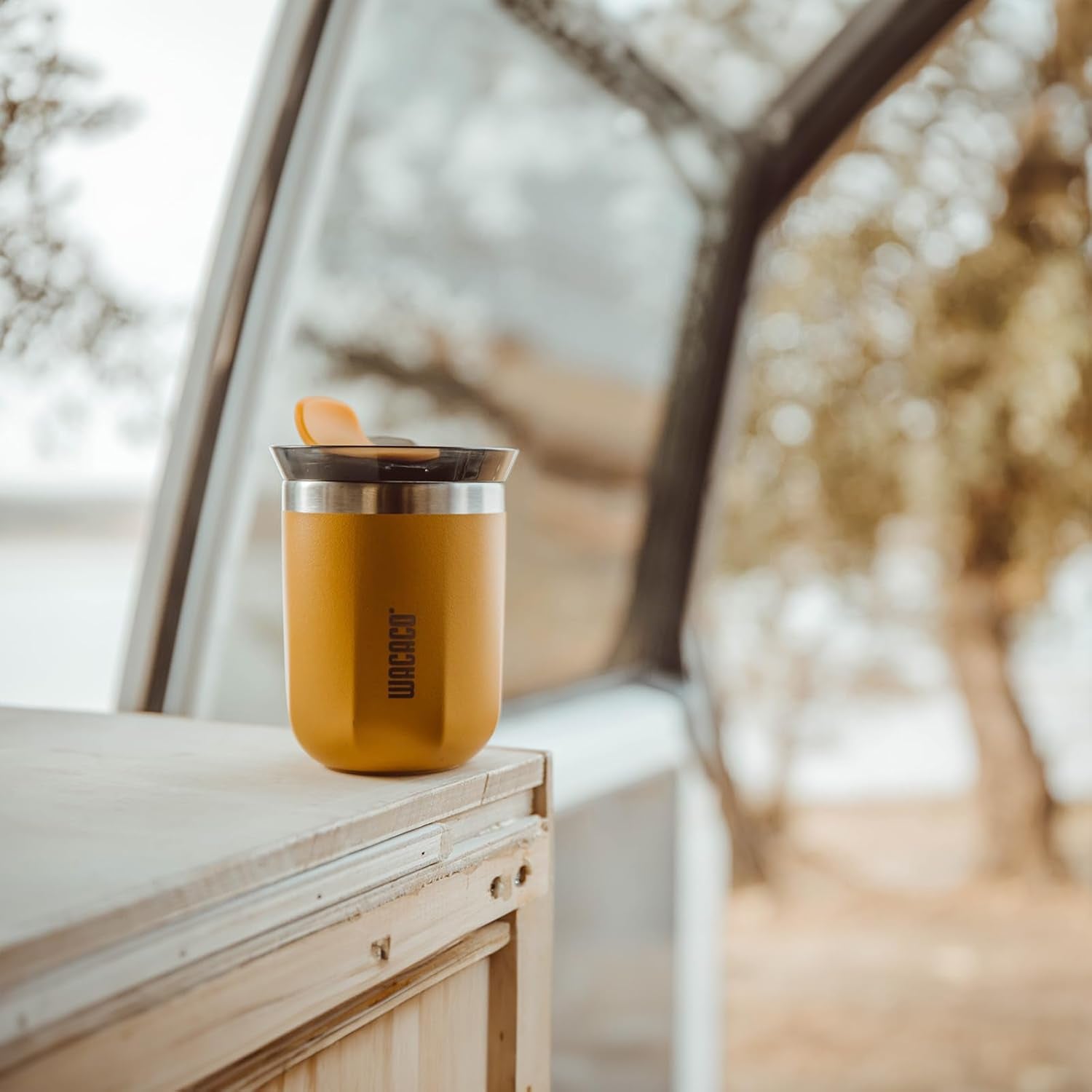Octaroma Classicotravel Coffee Mug, Double-Wall Stainless Steel Travel Tumbler with Drinking Lid, 6 Fl Oz (180Ml), Amber Yellow
